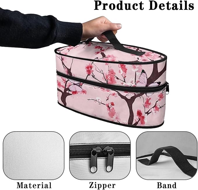Pink Butterfly Travel Hard Storage Carrying Case Flower Mini Iron Organizer Holder for Iron and Other Accessories Travel Iron Storage Box with Smooth Zipper