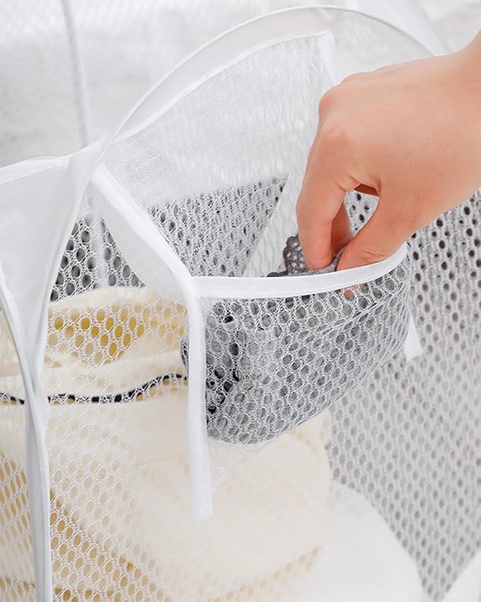 2 PCS Clothes Hampers for Laundry Stackable Divided Baskets Lightweight Room Collapsible Storage Bin 2 Packs Mesh Bags for Home, Dorm, Travel, Camping (Black & White)