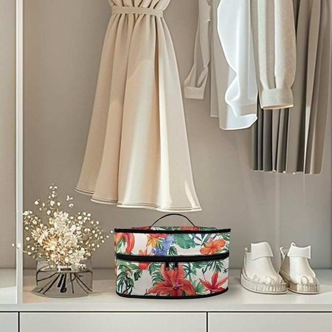 Tropical Flower Print Steam Iron Case Portable Travel Steamer Bag Zipper Closure Steam Iron Holder