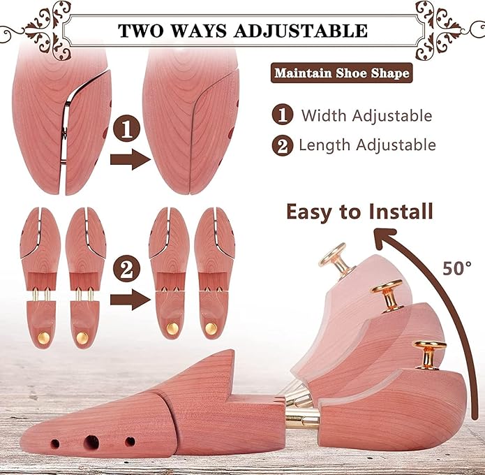 1 Pairs Twin Tube USA Grown Red Cedar Wood Adjustable Width Shoe Shaper For Men Women Shoe Tree, Crease Protector