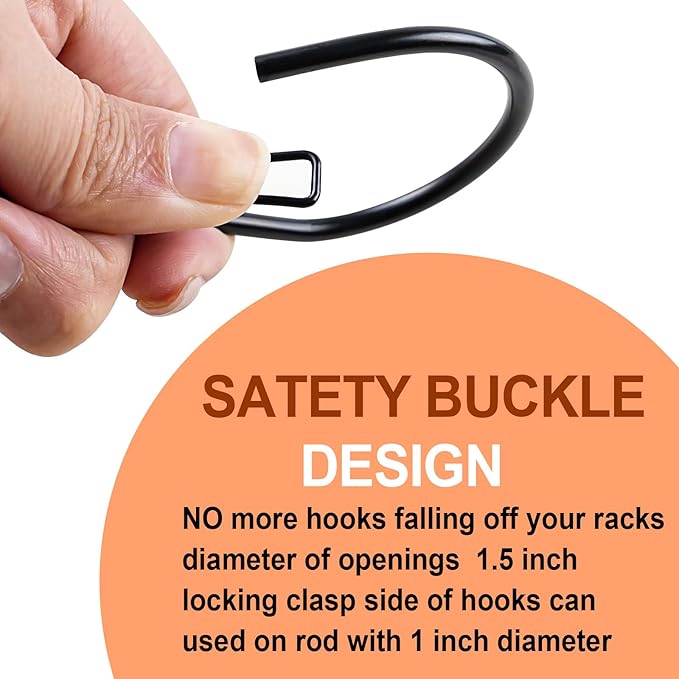 4 Inch 16 Pack Large S Hooks for Hanging with Safety Buckle,Heavy DutyS Hooks for Hanging Plants, Metal Black S Hooks, Closet Hooks for Bird Feeders, Jeans, Clothes, Pots, Pans, Towels, Kitchen, Bags