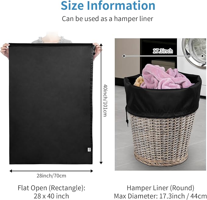 OTraki Large Laundry Bag 28x40 inch Heavy Duty Travel Laundry Bags Dirty Clothes Drawstring Laundry Bag Machine Washable for Camp Dorm Don't Drying, Melting 140-176℉ Black
