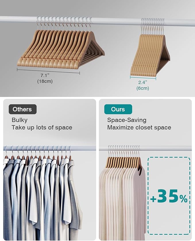 20 Pack Wooden Coat Hangers, 360° Swivel Hook, Suit Hangers with Anti-Slip Notches, Clothes Hangers for Jackets, Shirts, Dress, Natural UAWY0520N