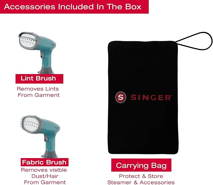 SINGER Handheld Garment Steamer | 1500W Powerful Steam | 20s Fast Heat-Up | 280ML Detachable Tank | Auto Shut-Off | Professional Wrinkle Remover for Clothes, Curtains & Upholstery