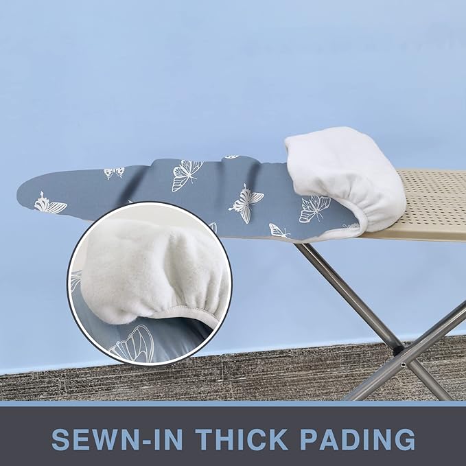 Ironing Board Cover and Pad 18x49, Extra Wide, Thick Padding, Elastic Edge, Silicone Coated, Resist Scorching, Heavy Duty Iron Board Covers (Butterfly, 18" x 49")