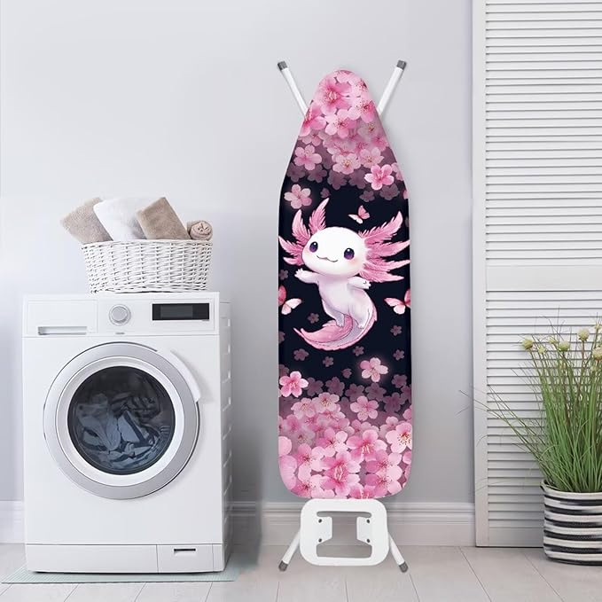 SEANATIVE Axolotl Cherry Blossom Ironing Board Cover and Pad 15x54 Inches, Aesthetic Iron Board Covers Washable Cloth Cover for Most Standard Size Board
