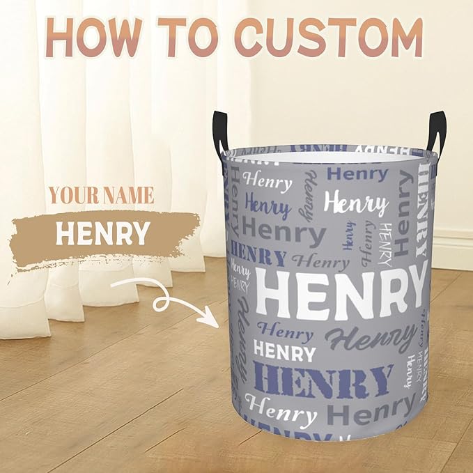 Custom Name Laundry Basket, Personalized Collapsible Laundry Hamper with Name for Bathroom Bedrooms, Customized Dirty Clothes Hamper Storage Basket Gifts for Kids Boys Girls Baby Men Women