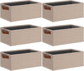 GhvyenntteS Small Fabric Storage Bins 6 Pack, 11.8" x 7.87" x 5.11" Storage Basket with Leather Handles, Closet Storage Bins for Shelves, Storage Baskets for Shelves, DVD Storage (Beige Yellow)