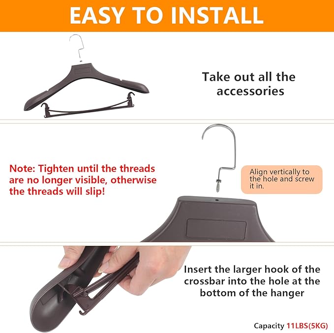 Suit Hangers for Men 6 Pack, Brown Coat Hangers Extra Wide Non Slip Width 17.7", Thick Plastic with Pants Bar & Metal Hook