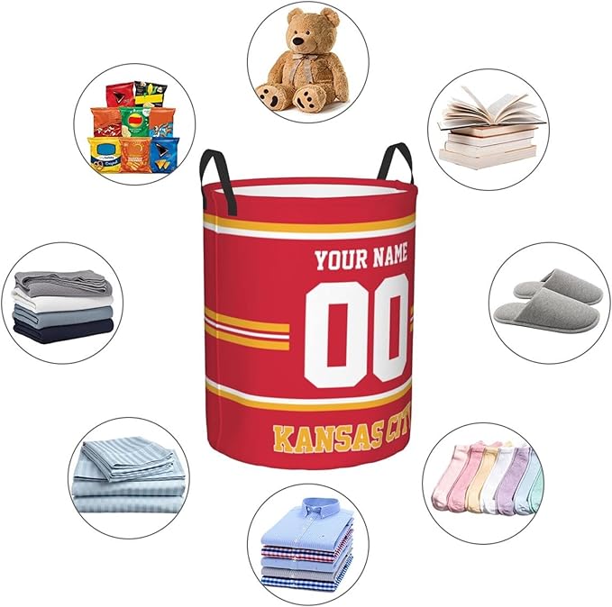 Custom Kansas City Laundry Hamper Personalized Laundry Basket Customized Name And Number Collapsible Storage Basket for Bedroom Bathroom Living Room Gifts