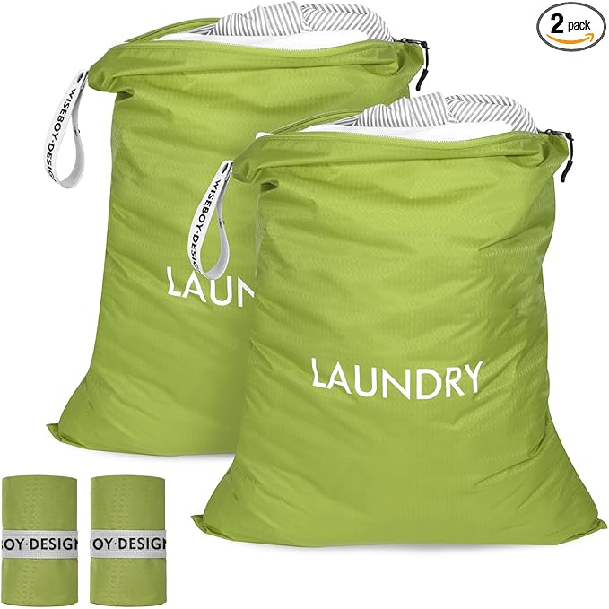 MissBoy 2 Pack Laundry Bags, Nylon Washable Wet Dry Bag, Travel Laundry Bags for Dirty Clothes, Dirty Clothes Organizer Bag for Home, College Dorm Laundromat