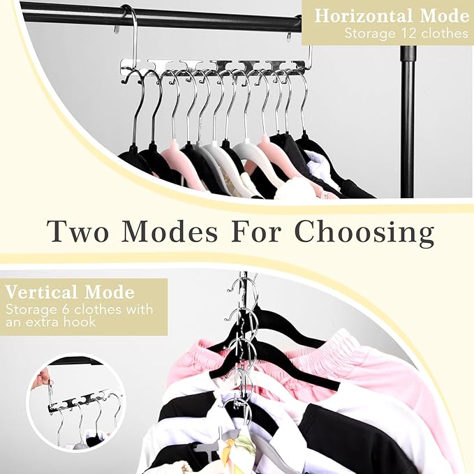 Space Saving Hangers - 20 Pack Metal Magic Closet Organizer, Stainless Steel Hanging System for College Dorm Room Essentials