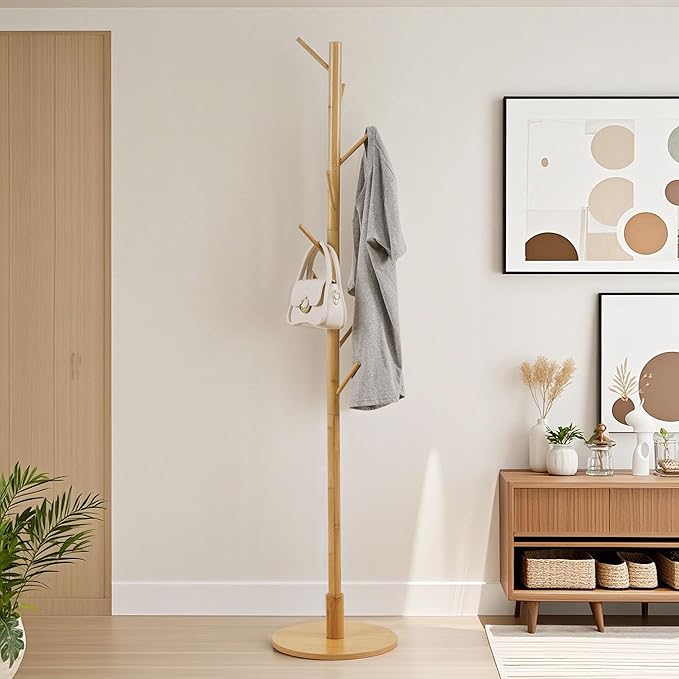 VECELO Coat Rack Freestanding, Entryway Hanger Stand, Umbrella Holder