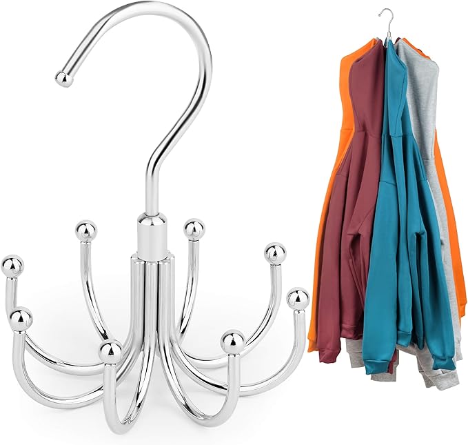 ZEDODIER Hoodie Hangers, 2 Pack Rotatable Hoodie Organzier for Closet, Max 16 Storage Capacity Hoodies Holder, Metal Space Saving Closet Organizers and Storage, Silver