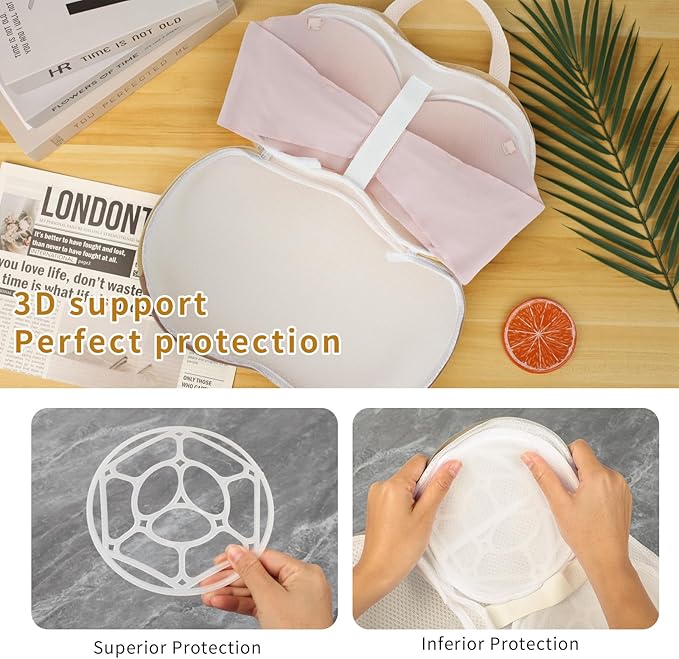 3Pcs Bra Wash Bags for Laundry Lingerie Brassiere Bag bra washing protector holder for Washing Machine Beige(A to C Cups)