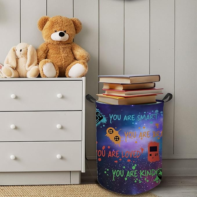 Game Gaming Laundry Basket, Toybox for Boys Room, Inspirational Laundry Basket Hamper Waterproof Collapsible Clothes Toys Storage Bin Organizer for Bedroom Bathroom Boys Gamer Room