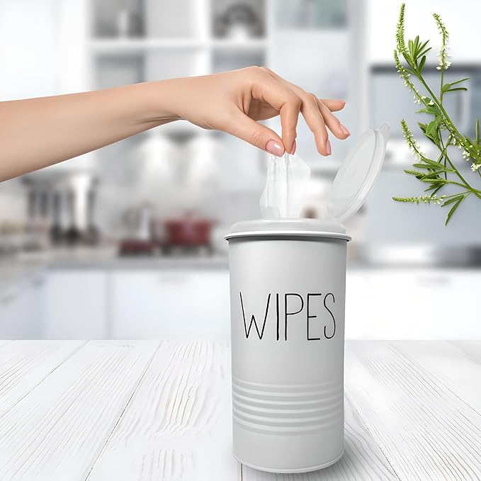Wipe Holder for Kitchen/Bathroom Counter, Farmhouse Kitchen Decor, Vintage Countertop Wipe Storage Organizer Caddy, Steel with Matte White Finish