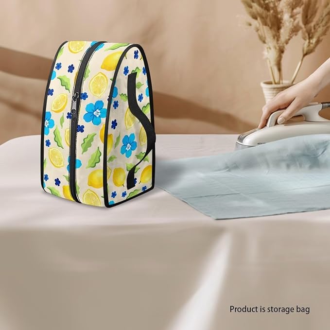 Lemon Blue Floral Iron Tote Bag Stain Resistant Travel Irons Storage Box Washable Protective Carrying Bag with Handle Compatible with Most Irons
