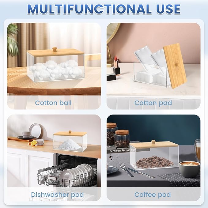 Acrylic Dryer Sheet Holder, Clear Dryer Sheet Container with Bamboo Lid and Labels, Dustproof Laundry Pods Container, Dryer Sheet Dispenser Box for Laundry Room Organization and Storage
