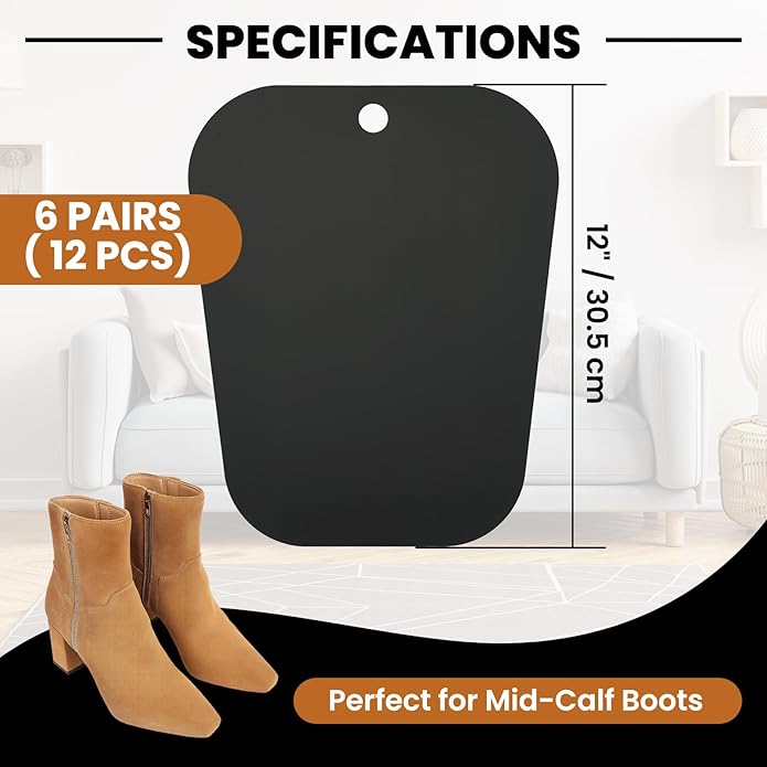 6 Pairs (12 Pieces) Tall Boot Shapers – 12 Inch Reusable Inserts to Prevent Bending, Creasing & Maintain Shape for Women and Men Boots