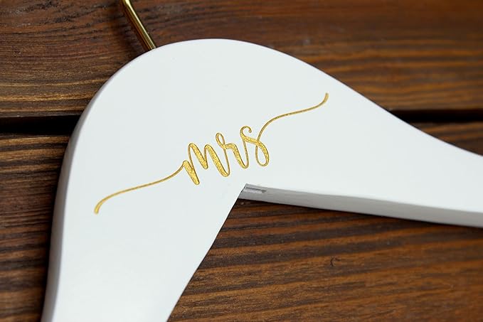 Mrs Hanger Engraved Gold | White Wood Wedding Hanger | Bridal Getting Ready Photo Prop | Wedding Dress Hanger | Bride Gift