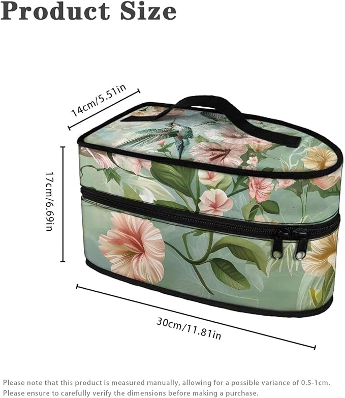 Hummingbird Iron Portable Storage Bag for Travel,Floral Fade Resistant Protective Carrying Bag Compatible with Full-Size Iron with Handle Zippered Bag,Case Only