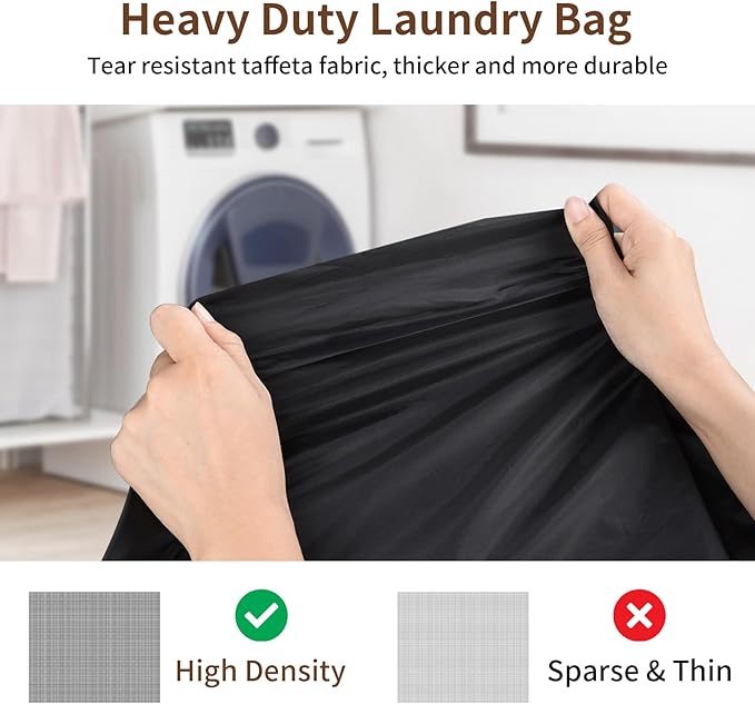 OTraki 2 Pack Washable Travel Laundry Bag 20x24 inch Heavy Duty Laundry Bags with Handles Dirty Clothes Drawstring Laundry Hamper Liner Bag Drying Do Not Exceed 176℉ Black