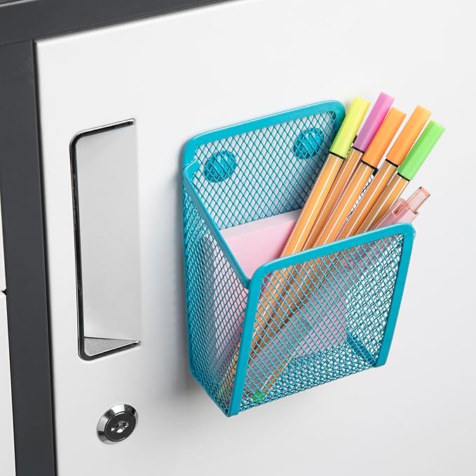 Magnetic Pencil Holder,Mesh Stainless Steel Pen Basket, Metal Writing Utensil Storage Organizer for Whiteboard,Blackboard,Kitchen, Locker, Home, or Office