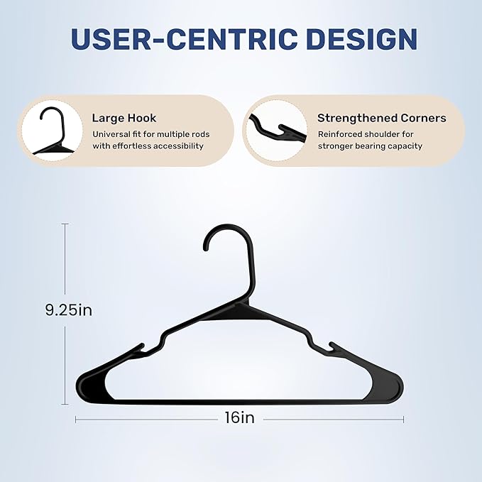 YSSOA 30 Pack Plastic Hangers, Space Saving Slim Clothes Hangers with Non-Slip Shoulder Notches, for Coats, Sweater, Shirts, Pants, Black