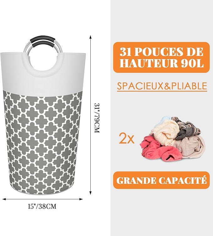 Caroeas 90L Light Laundry Basket (13 Colors), Waterproof Laundry Hamper, Laundry Bag with Padded Handles, Clothes Hamper, Collapsible Laundry Basket Easy Storage