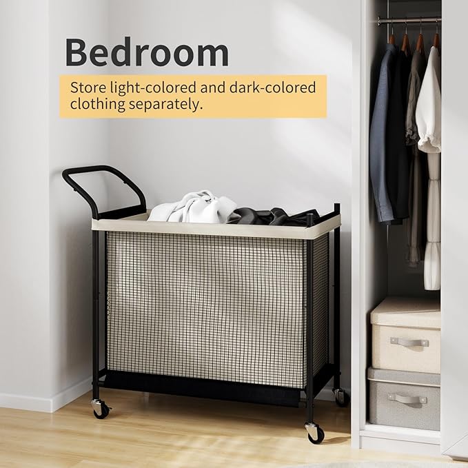 Laundry Hamper with Wheels,Laundry Basket with Removable and Washable Liner Bag, Metal-frame Laundry Cart with Handle for Bedroom, Bathroom, Dorm Room, Laundry Room (140L)