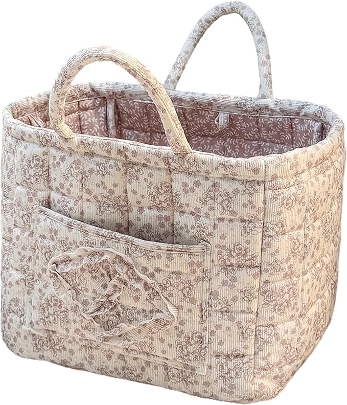 Floral Fabric Storage Basket Car Interior Storage Basket Underwear Sundries Laundry Baskets Supplies Home Organizer Bag (Pink Floral)