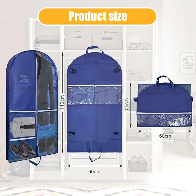1 Pack Garment Bag for Travel Storage,Dance Costumes Competition Bag,Girls Dress Recital Dance Bag Kids Garment Bags for Hanging Clothes,Clear Cheer Uniform Garment Bag with Buckle.Blue