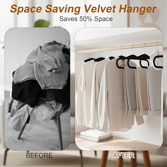 Velvet Hangers Non Slip,20 Pack Pants Hangers for Closet,Heavy Duty Durable Space Saving Clothes Hanger with 360 Degree Hook for Pants Shirts Jeans Bra Dress(Black)