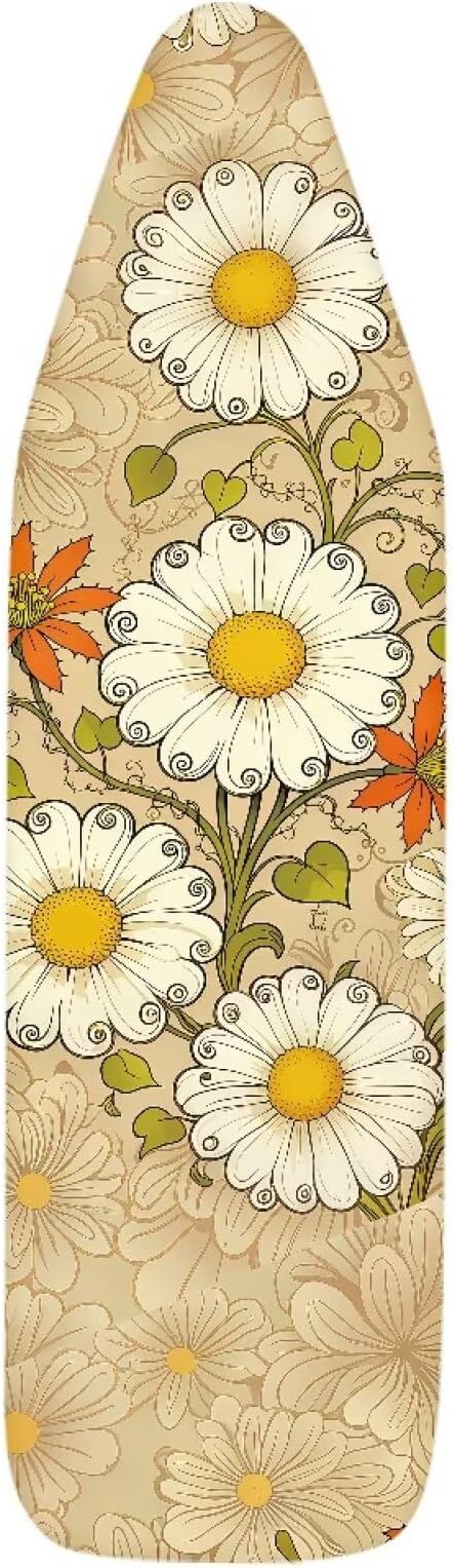 Daisy Print Ironing Board Cover and Pad Heat Reflective Stain Resistant Iron Board Cover with Padding Standard Size 15x54 Pressing Cloth for Ironing