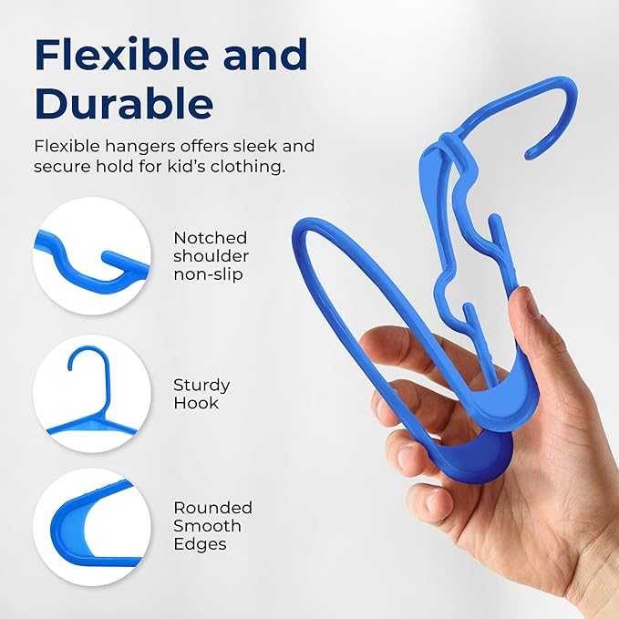 SereneLife 40 Pack Plastic Kids Hangers – Non-Slip & Space-Saving for Infant, Toddler & Newborn Clothing, Durable Baby Hangers for Closets, Organizing Clothes (Blue)