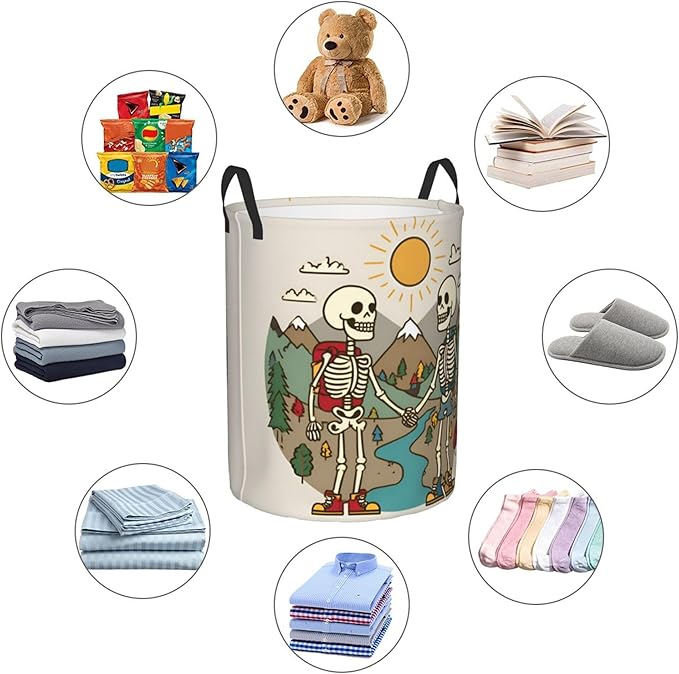 Skeleton Mountain Design Laundry Basket, Foldable Oxford Cloth Funny Tote Bag Laundry Hamper Clothes Storage Bucket Organizer, For Bathroom/Laundry Storage/Bedroom 19.6x15.7 Inch