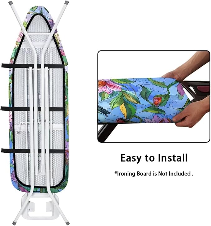 Hummingbird Ironing Board Covers 16 x 54 Inch, Easy Fit, Scorch Resistant, Pink Floral Printed Smooth Replacement Ironing Board Cover and Pad
