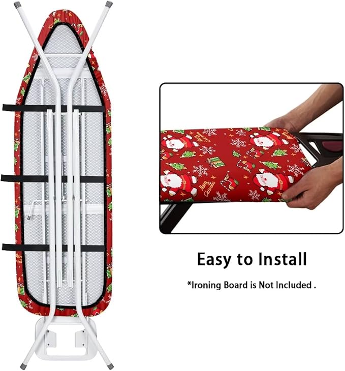 Xmas Ironing Board Cover with Elastic Edge Santa Claus Table Top Ironing Board Cover and Pad Stain Resistant Iron Pads for Ironing Ventilate 54x15 inches