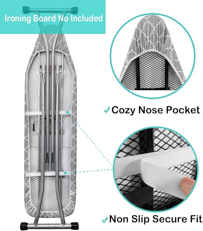 Ironing Board Cover and Pad Standard Size 15"x54", Resists Scorching and Staining with Elastic Edge Heavy Duty Extra Thick Ironing Padding Cotton Ironing Board Covers