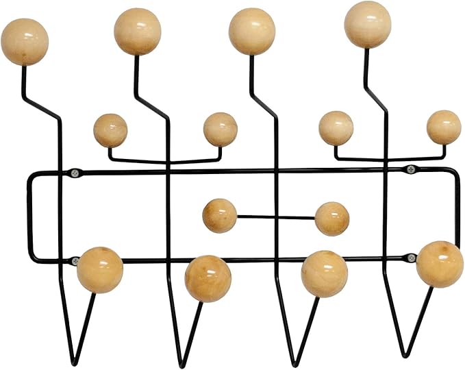 Mod Made Mid Century Modern Bubble Wall Mounted Coat Rack, Wood Color Ball Black Frame