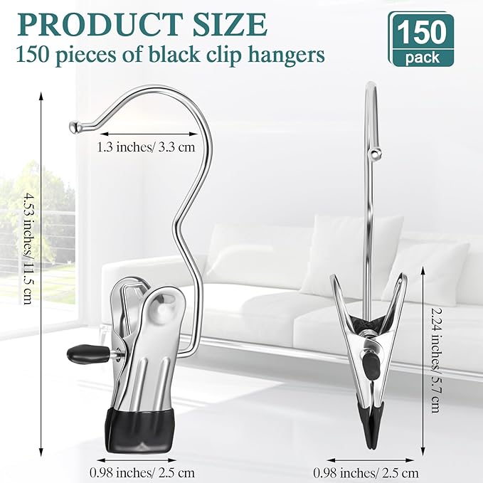 Yinder 150 Pcs Boot Hangers Clips Laundry Hooks Hanging Stainless Steel Clothes Pins Portable Clip Hangers for Closet Travel Socks Pants Handbags Hats Towels (Multicolor)