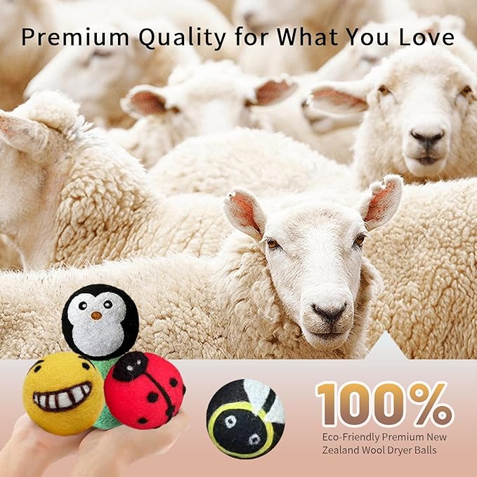 Smiley Face Wool Dryer Spheres 8-Pack,Chemical-Free Softening, Multi-Color Happy Motifs, 4-Season Static Shield - Faster Drying for Gym Gear, Linens, Pet Towels