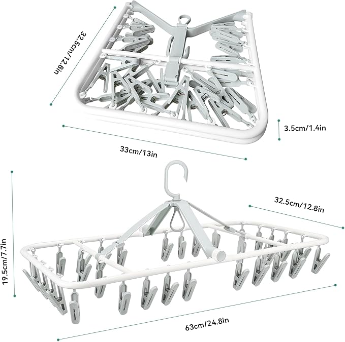 Plastic PP Drying Hanger, Anti-Rusty Drying Rack for Clothes, Socks, Lingeries, Delicates, Drying Hanger with 32 Clips for Baby Clothes, Towels