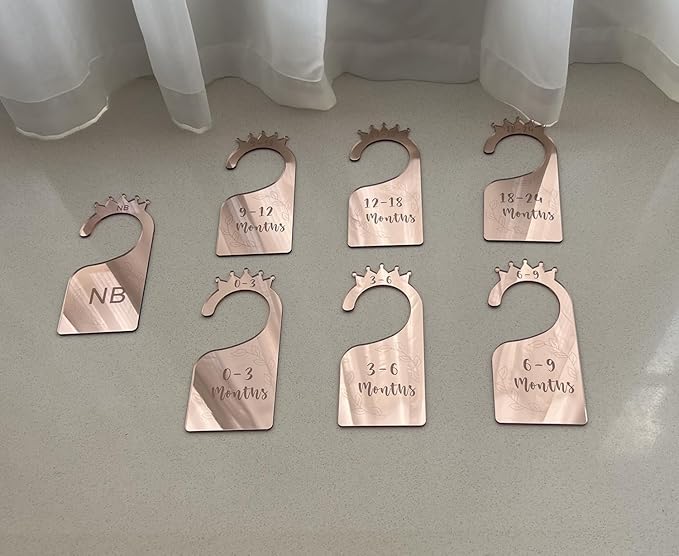 Baby Closet Dividers,Set of 7 Acrylic Mirror Baby Clothes Organizers for Wardrobe Closet Home Nursery from Newborn to 24 Months (Rose Gold Mirror, Model 2)