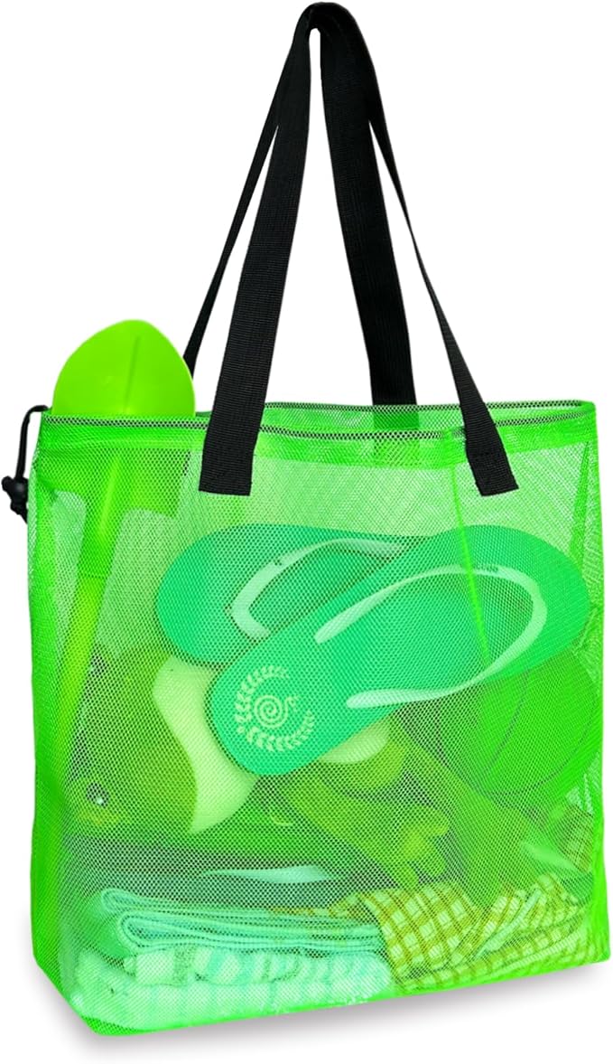 Reusable 4Pack Colorful Mesh Beach Tote Bags,Mesh Shopping Bag With Drawstring For Travel,Toys,Gift Or Laundry … …