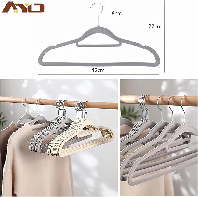 20 Pack Gray Non-Slip, Anti-Slip Hangers, Heavy Duty Closet Storage, 360 Degree Swivel Hook, Clothes Deformation Resistant, Load Capacity