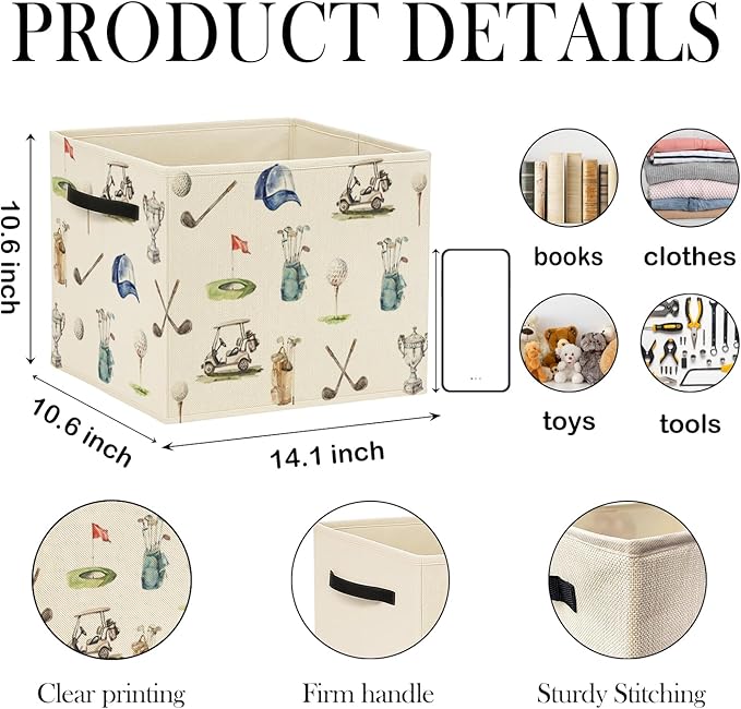 Golf Gifts Storage Bin Box with Handles, Gifts for Golfer Golf Lovers Foldable Baskets Organizer for Bedroom Bathroom Home Sports Room Clothes Toys Books, Toybox for Boys Girls