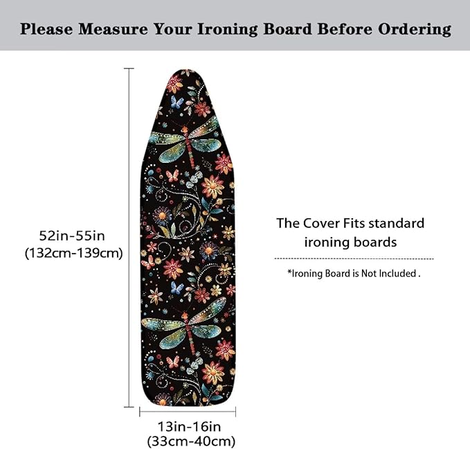 Dragonfly Ironing Board Cover Non Stick Scorch Ironing Board Cover and Pad Standard Size 15x54 Inch Scorch Resistant Pressing Cloth for Iron