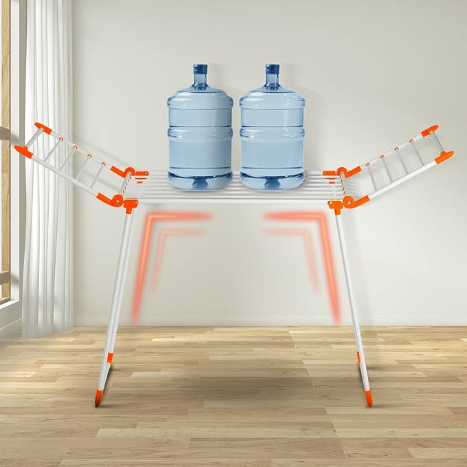 Clothes Drying Rack, Gullwing Laundry Rack, Collapsible, Space-Saving Laundry Rack, with Bonus Sock Clips, for Clothes, Towels, Linens, Indoor/Outdoor, Orange
